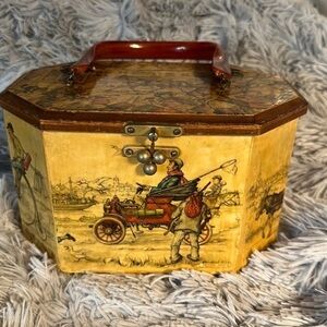 Vintage wooden handbag with lucite handle. Anton Pieck Mid century